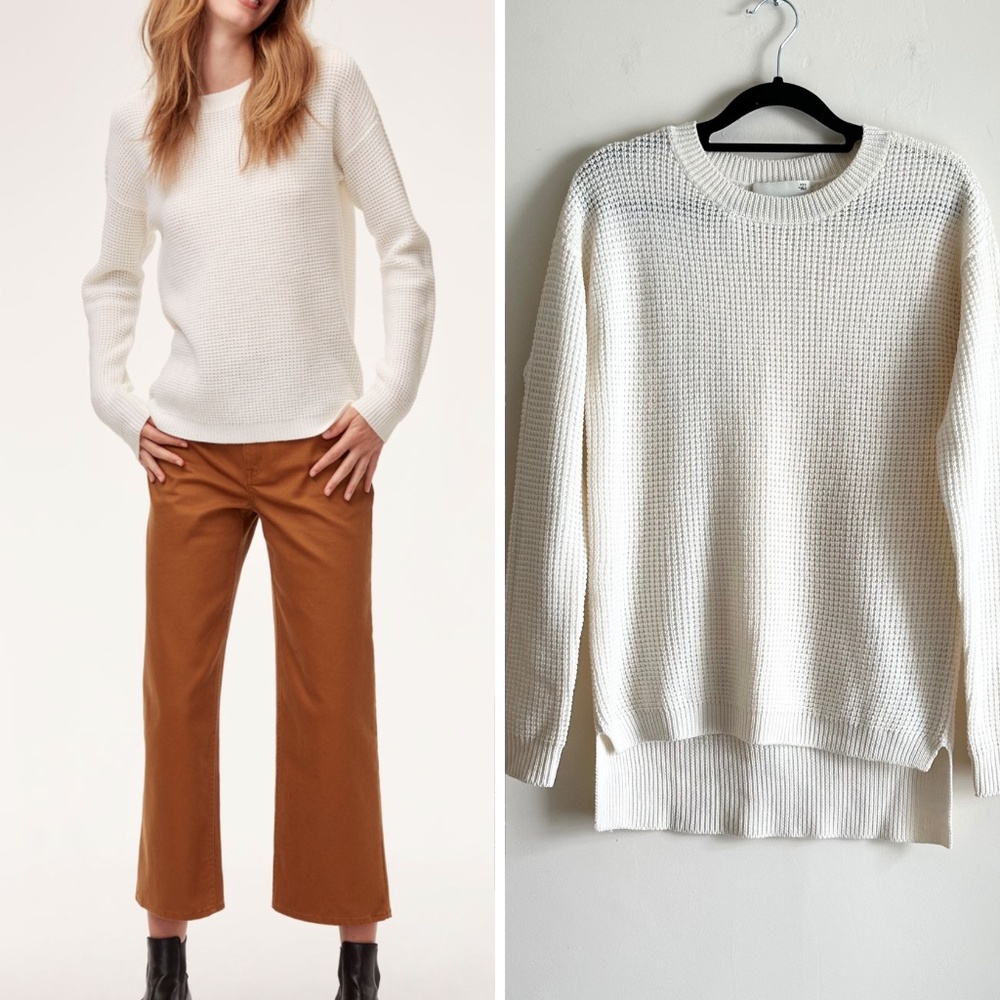 Wilfred Free Isabelli Waffle Knit Crew Neck Sweater Merino‎ Wool Women XXS Hi Lo